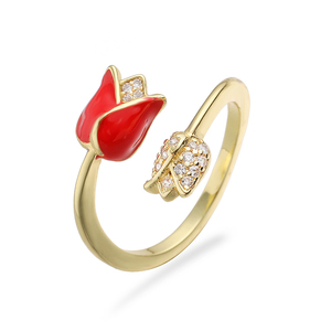 Women's Trendy Gold-Plated Tulip Copper <strong>Ring</strong> <strong>Resizable</strong> for Wedding Engagement Anniversary Party Gift - Product Image 4