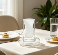 Ensemble de tasses à thé Wuso en verre borosilicate double couche, couche intérieure givrée blanche, soucoupe en verre transparent, design classique, 110 ml