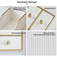 Organisateur de maquillage de bureau avec tiroir à double compartiment Boîte de rangement cosmétique multifonctionnelle en cuir PU