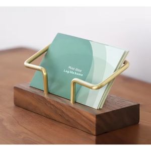 Visitenkartenhalter aus Massivholz Nussbaum Messing, Einlagiger Metall-Visitenkartenständer, Notizbox, Schreibtisch-Schubladenorganisator für das Wohnzimmer - Product Image 5