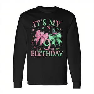 Camiseta de manga larga rosa y verde con diseño de brujita para el 9º cumpleaños de una niña de 9 años - Product Image 2