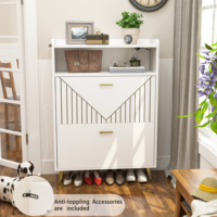 Armoire d'entrée moderne de grande capacité, organisateur de rangement de chaussures en bois MDF ultra-mince avec portes rabattables, meubles de salon