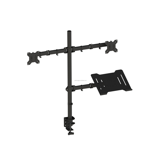 Dual Screen Monitor Stand Laptop Arm for 14"-27" Monitors Wall Mount Steel Construction 9kg Load Capacity 45 Tilt 360