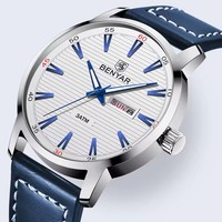 Benyar 5145 3ATM Wasserdichte Multifunktions-Chronograph Quarz-Armbanduhr mit schwarzem Lederarmband für Herren