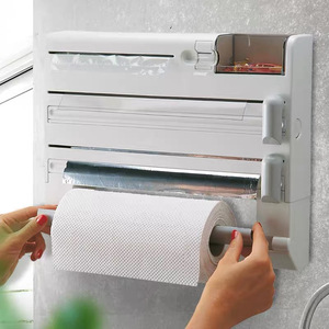 <span class=keywords><strong>Portarotolo</strong></span> da cucina multifunzionale moderno e minimalista, dispenser per <span class=keywords><strong>pellicola</strong></span> trasparente a parete con taglierina, porta salviette di carta - Product Image 1