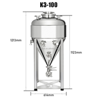 Cuve de Fermentation Conique 100L pour Brassage Domestique, Double Enveloppe Refroidie, en Acier Inoxydable 304 Brossé, Récipient sous Pression Chauffant