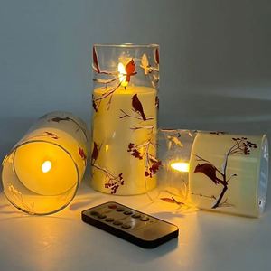 Ensemble de bougies LED sans flamme à piles, 3 tailles, motif oiseau rouge, support en verre, décoration de Noël - Product Image 2