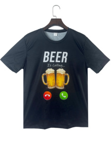 T-<span class=keywords><strong>shirt</strong></span> décontracté pour <span class=keywords><strong>homme</strong></span> en polyester tricoté respirant, imprimé numérique 3D, anti-boulochage, motif bière amusant, col rond, manches courtes - Product Image 3