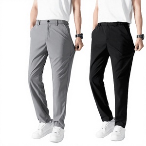 Pantalones de Hombre de Verano, Ligeros, Transpirables, Tejidos, Estilo Casual de Negocios, Nuevo Diseño, Elásticos, con Pliegues Delanteros y Cierre con Cordón, Lavado Claro - Product Image 3