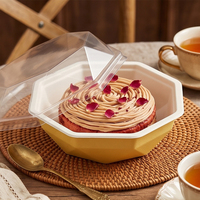 Conteneur à gâteau jetable à usage unique en PET de qualité alimentaire, couvercle octogonal transparent, fond doré, impression personnalisable, modèle DT-1061 pour