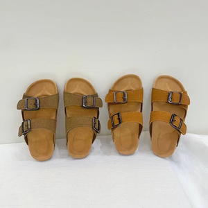 बच्चों के यूनिसेक्स कॉर्क चप्पल गर्मियों में नए फ्लैट लुभावनी बाहरी समुद्र तट जूते वास्तविक चमड़े का हल्का वजन - Product Image 1