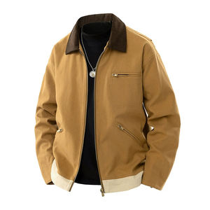 Veste à fermeture éclair à col contrasté en couleur vert olive et brun foncé vintage avec poche - Product Image 6