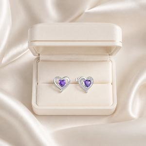 Pendientes de Plata de Ley 925 con Corazón Abierto, Baño de Rodio, Centro de Circonita Cúbica con Corte de Corazón, 12 Colores de Piedras de Nacimiento, Media Pavé, Regalo para Mujer, OEM - Product Image 3