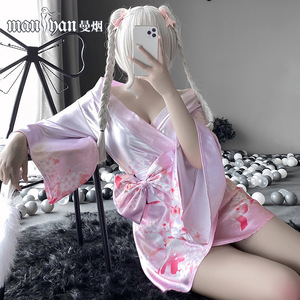 Ensemble de lingerie sexy transparente à décolleté plongeant, motif floral, style anime, devant ouvert, kimono japonais et uniforme. - Product Image 4