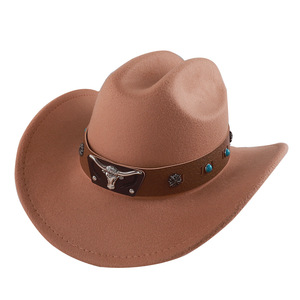 Sombrero de Vaquero Rojo de Fieltro con Ala Ancha y Cinturón con Cabeza de Toro, Sombrero Occidental de Moda para Hombres y Mujeres, Ropa de Exterior, Primavera 2025 - Product Image 5