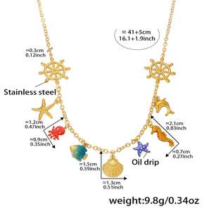 防水PVD不锈钢海洋吊坠多配件油滴海星贝壳海马吊坠项链 - Product Image 6