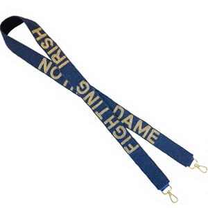 CRYSTAL CRAFT Notre Dame Fighting Irish Sangle en jean perlée avec texte doré en relief, vintage, écologique, classique, accessoire de mode - Product Image 1