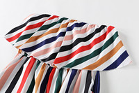 L'été Maman et Fille Tenues de Plage Arc-En-Ciel Rayé À Volants Combinaisons Femme Filles Noeud Robe