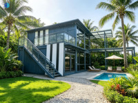Maison préfabriquée en conteneurs à deux étages, bâtiment modulaire détachable avec balcon pour villa, bureau et boutique