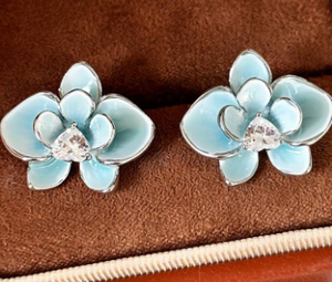 ต่างหูเงินสีฟ้าและสีขาวสำหรับต่างหูผู้หญิง - Product Image 3