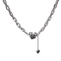 Collier en zircon cœur de lave et bambou, chaîne de clavicule hip-hop, pendentif à pompon punk pour femme, bijou de rue quotidien, cadeau