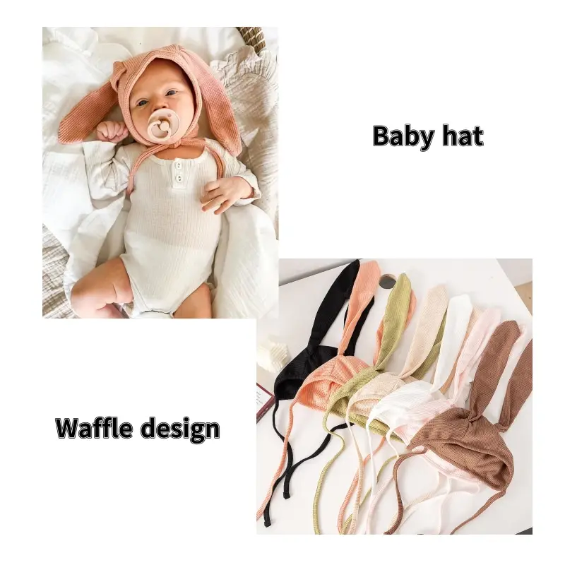 Gorro tejido de conejito Ins para niñas, gorro de bebé con tirantes de gofres, jersey de Color liso, novedad de 2022