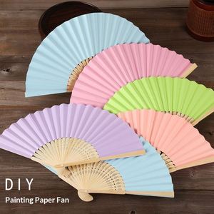 พัดกระดาษไม้ไผ่สีขาวขนาด 6 นิ้ว สำหรับเด็ก ระบายสีเอง DIY วาดภาพด้วยมือ พัดไม้ไผ่กระดาษสีขาวเรียบๆ สำหรับงานแต่งงาน พัดมือสำหรับเจ้าสาว - Product Image 1