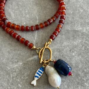 Collar de Cuentas de Piedra Esmaltada de Lujo Vintage Europeo-Americano con Colgante de Diamante y Perla Barroca, Diseño de Nicho, de Moda - Product Image 4