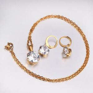 Conjunto de Joyería de Aretes y Collar con Circonitas Talladas Brillantes y Preciosas, Chapado en Oro de 18k, Joyería Femenina para Novia de Boda - Product Image 2