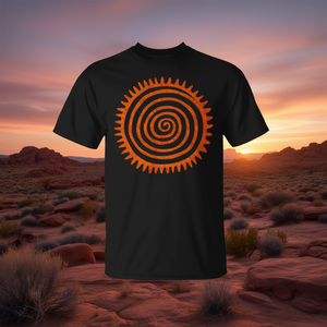 T-shirt Premium Sun Spiral Paleo Petroglyph per adulti, design unisex nero e arancione - Product Image 3