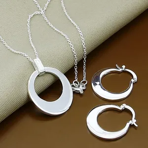 Factory Wholesale 925 Sterling Silver Plated Moon Hoop Earrings Necklaces Fashion Jewelry Set Accessories Customize OEM