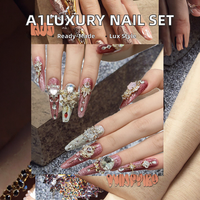 Ongles à presser réutilisables personnalisés en zircon rose, fabrication artisanale de haute qualité, avec outils pour ongles, vente en gros d'usine