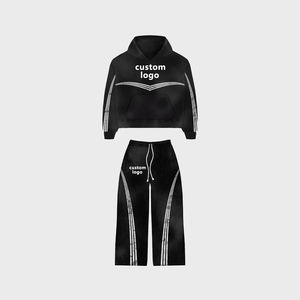 Ensemble de jogging vintage personnalisé, survêtement délavé à l'acide, sweat-shirt et pantalon de survêtement à jambe droite évasée, survêtement pour homme - Product Image 1