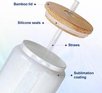Gobelet en verre personnalisé de 16 oz avec logo, paillettes blanches scintillantes, gobelet à sublimation vierge, gobelet en verre de 16 oz pour bière avec couvercle en bambou et paille