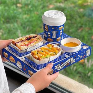Sandwich Packaging <b>Box</b> with Embedded Thick Egg Toast Packaging Ins Restaurant Coffee Shop Drink Cup Paper Tray - Product Image 2