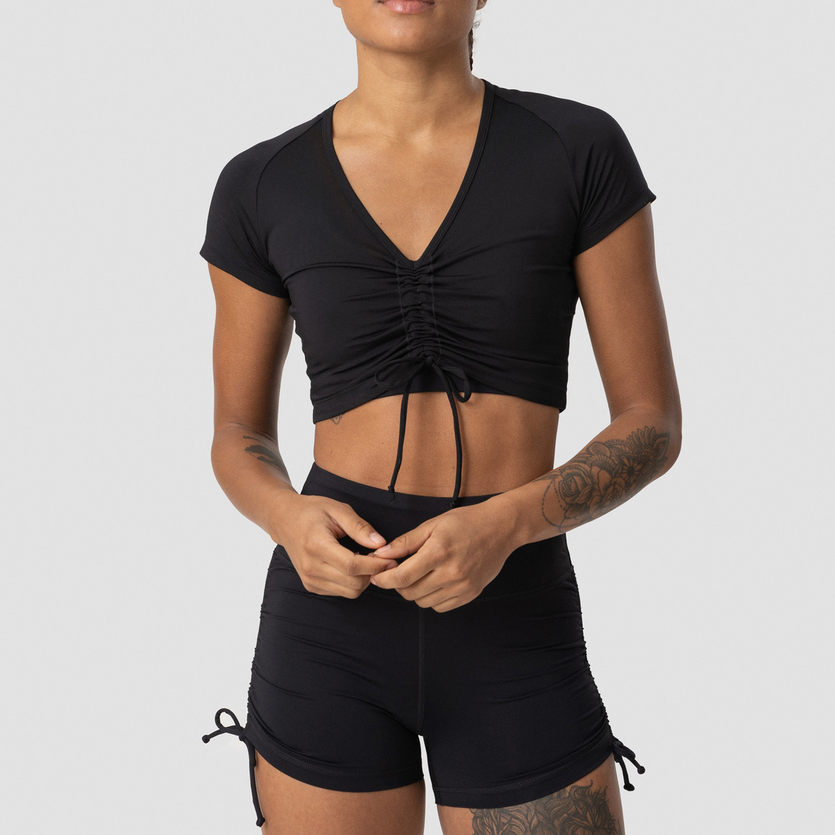Sexy Fashion Summer Custom Logo Yoga Knitted Crop Top V Neck Slim Fit Short Sleeve Gym Clothes Woman T-Shirts Sporty Women Top