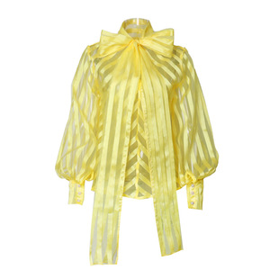 2020 Mùa Xuân Mới Phong Cách Thời Trang Xã Hội Quần Áo Phụ Nữ Chất Lượng Cao Lưới Sọc Trong Suốt Áo Phụ Nữ Phụ Nữ Hàng Đầu Phun Tay Áo - Product Image 2