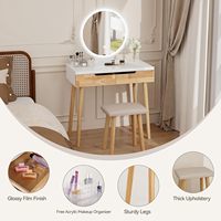 Vente en gros de coiffeuse moderne en bois de 31,5 pouces avec miroir éclairé, tabouret rembourré, table à 2 tiroirs, 3 modes d'éclairage réglables