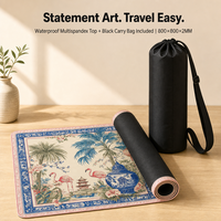 Tapis de Mahjong 800x800mm Imperméable Multispandex Antidérapant en Caoutchouc Chinoiserie Flamingo Ginger Jar + Sac de Transport Noir