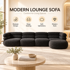 โซฟาโมดูลาร์สีดำสไตล์ร่วมสมัย 4 ที่นั่ง พร้อมเก้าอี้ยาวแบบ Chaise Lounge พนักพิงแบบ Layered Bolster และเบาะรองนั่งแบบหนา สำหรับตกแต่งภายในสไตล์โมเดิร์น - Product Image 1