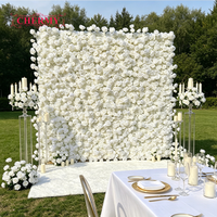 Mur de fleurs artificielles 5D Dalian Chermy OEM pour mariage, rose ivoire et bordeaux, 8ft x 8ft