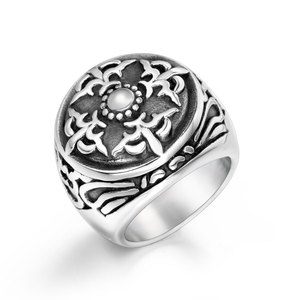 European American Retro Flower Pattern <b>Titanium</b> Steel <b>Ring</b> Men's Jewelry Gift SA805 - Product Image 5