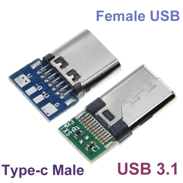10pcs USB 3.1 Type-C Connector 12/24 Pins Female/Male Socket Receptacle Adapter to Solder Wire & Cable 24 Pins Support PCB Board