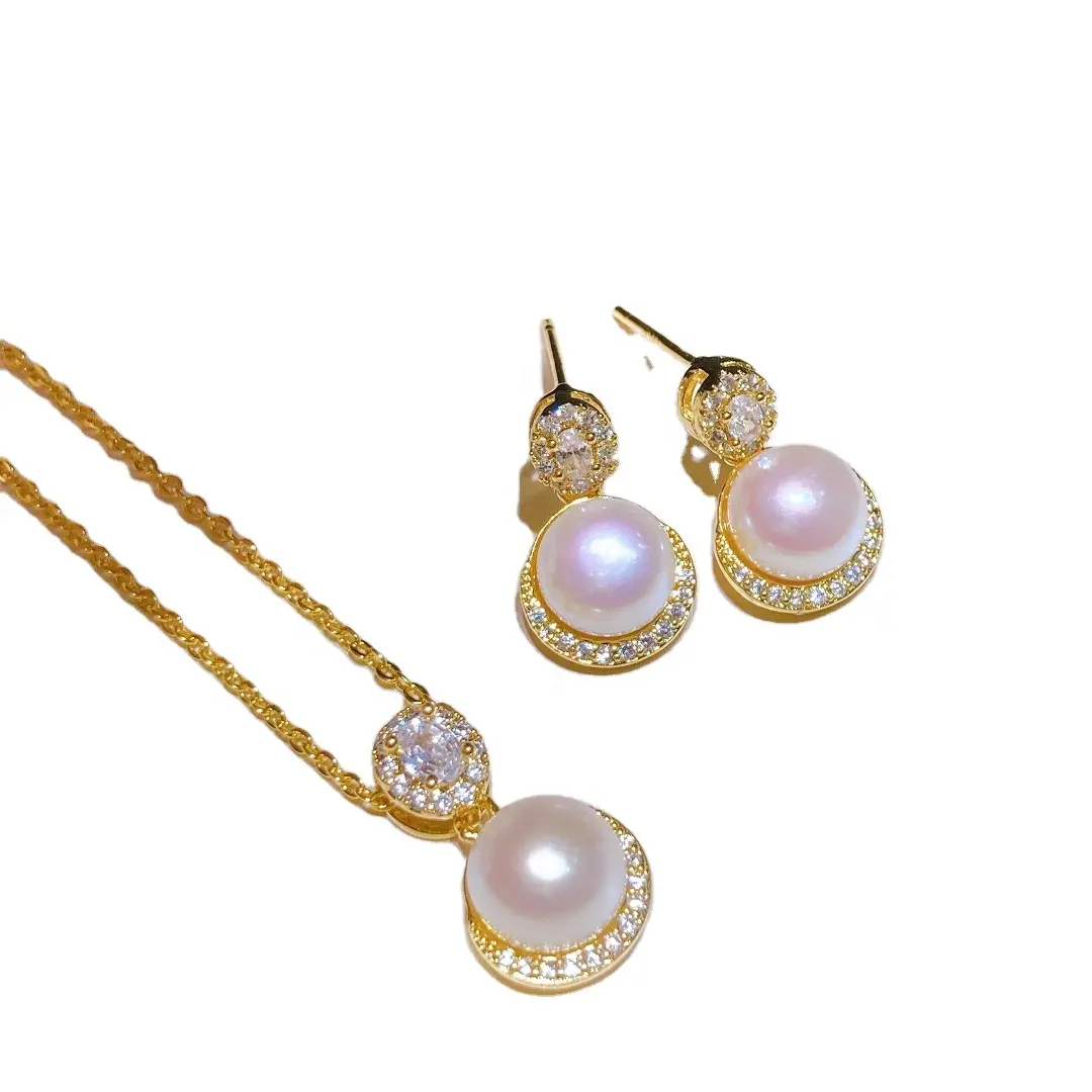 Set Perhiasan Putri Zirkon, Anting-Anting Dan Liontin Set Perhiasan Sederhana 925 Sterling Kalung Perak Set Perhiasan dengan Mutiara