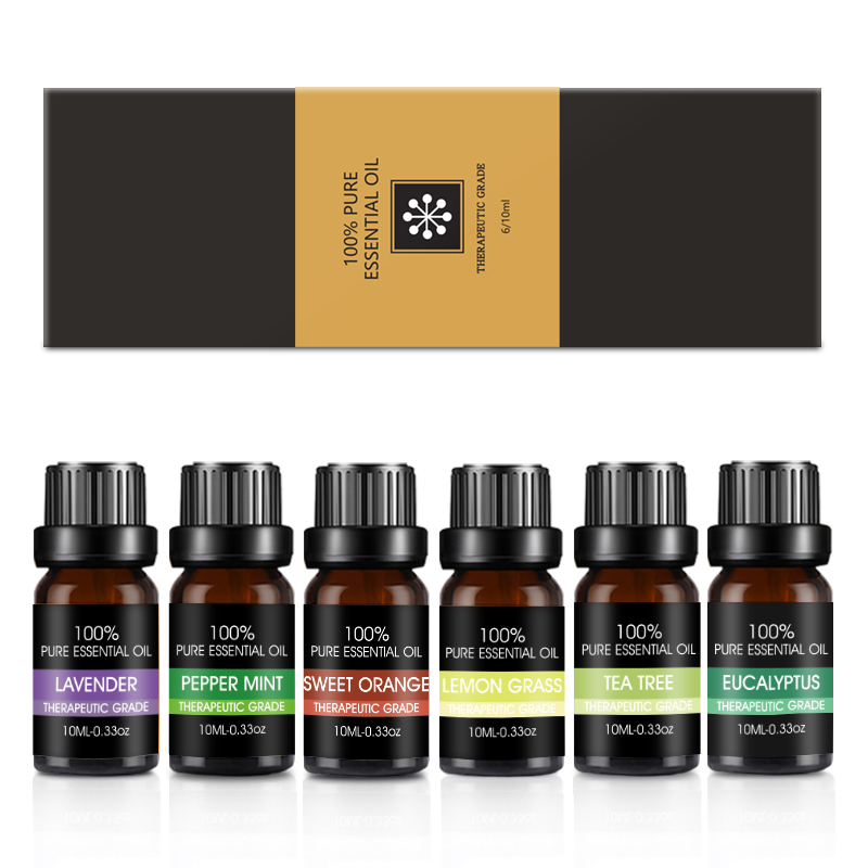 Organic Essential Oil 6pcs Set in Gift Box Safe for Diffusers Massage Aromatherapy Candle Making