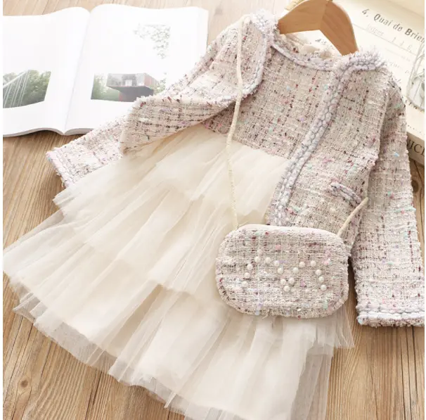 CAD9909 new Korean Coat + long skirt + bag sets Kids Girl Princess Dress for girls 5 to 10 years