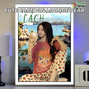 ชุดลำลองผู้หญิง ระบายอากาศได้ดี ลายการ์ตูนน่ารัก สไตล์หวานๆ สำหรับฤดูใบไม้ผลิและฤดูใบไม้ร่วง ไซส์ใหญ่ เอวยางยืด กางเกงขายาวและขาสั้น - Product Image 2