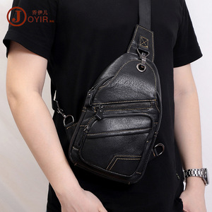 Joyir Men's Genuine Leather Chest <b>Bag</b> Large Capacity Outdoor Crossbody <b>Bag</b> Solid Color Black Summer 2023 - Product Image 4