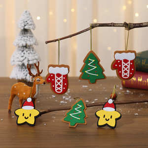 New cross-border Christmas tree ornaments, felt fabric cartoon <b>gingerbread</b> <b>man</b> ornaments, Christmas <b>decorations</b> set of 6. - Product Image 1