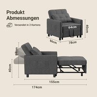 Canapé multifonctionnel convertible 3 en 1, fauteuil-lit simple avec dossier réglable
